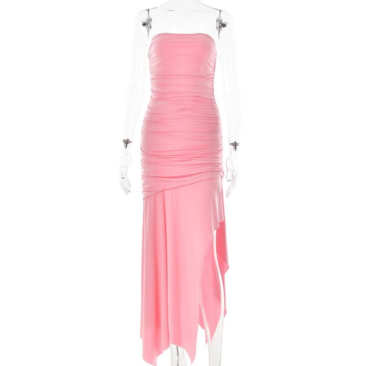 Vestido playero de mujer elegante, sin tirantes, de talle alto, estilo túnica sexy, sin espalda, color liso, largo, para fiestas y noches (Y7401)