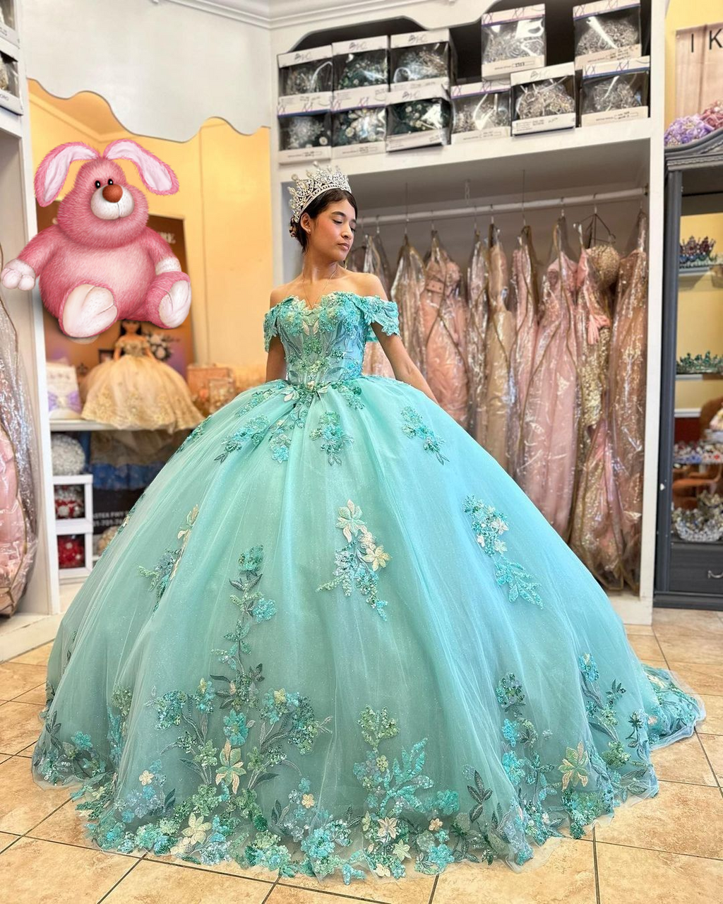 Robe de bal bouffante pour Quinceañera, épaules dénudées, ornée d'appliqués floraux, style mexicain, référence Y2634