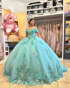 Robe de bal bouffante pour Quinceañera, épaules dénudées, ornée d'appliqués floraux, style mexicain, référence Y2634