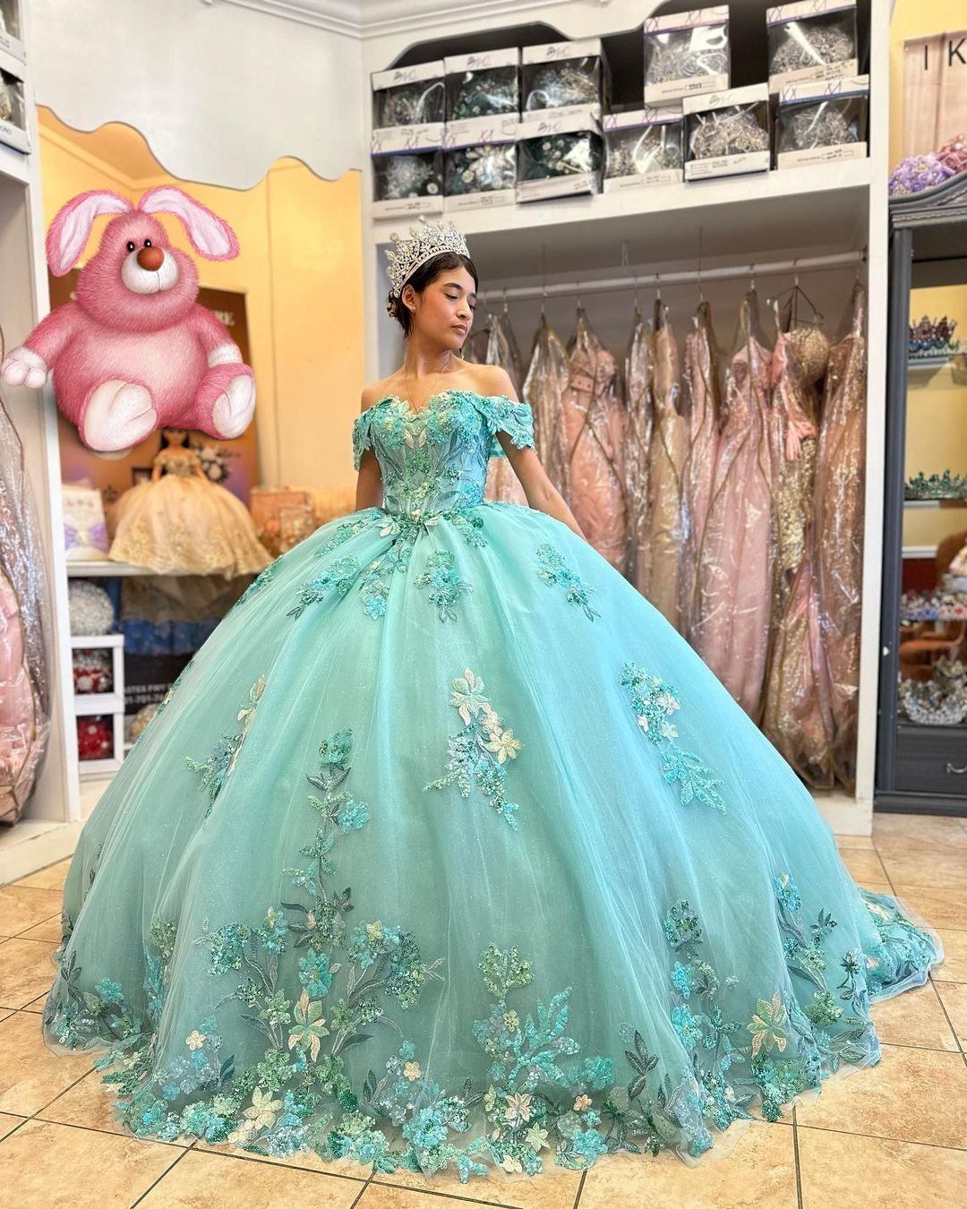 Robe de bal bouffante pour Quinceañera, épaules dénudées, ornée d'appliqués floraux, style mexicain, référence Y2634