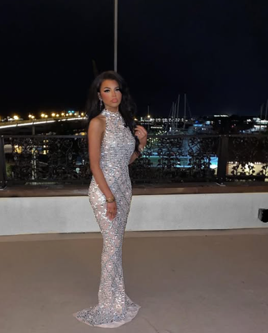 Unique Sequins Mermaid Sleeveless Evening Dress Silver Long Prom Dress Y8271