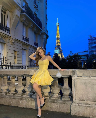 A-line Spaghetti Straps Yellow Homecoming Dress Yellow Graduation Dress For Teen Y2364