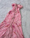 Vestido de noche rosa de gasa con estampado floral y volantes, corte halter, estilo sirena, modelo Y8306