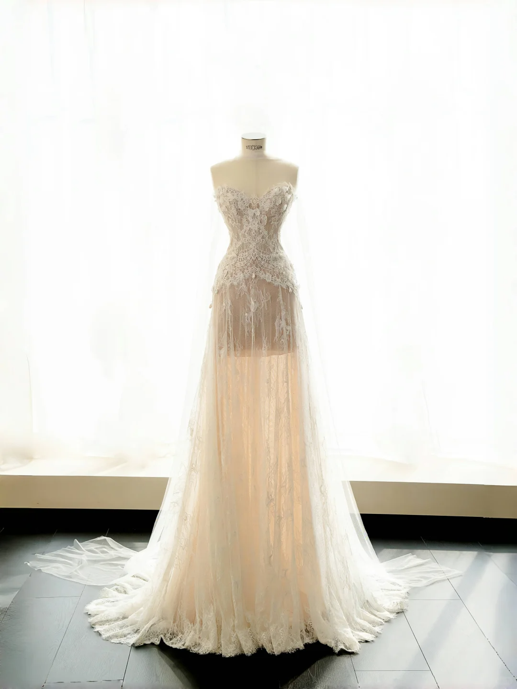 Pretty Strapless Tulle Lace Long A Line Wedding Dress,Formal Prom Evening Dress Y8686