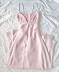 Precioso vestido de fiesta rosa de gasa con tirantes finos y corte en A, con encaje Y8285