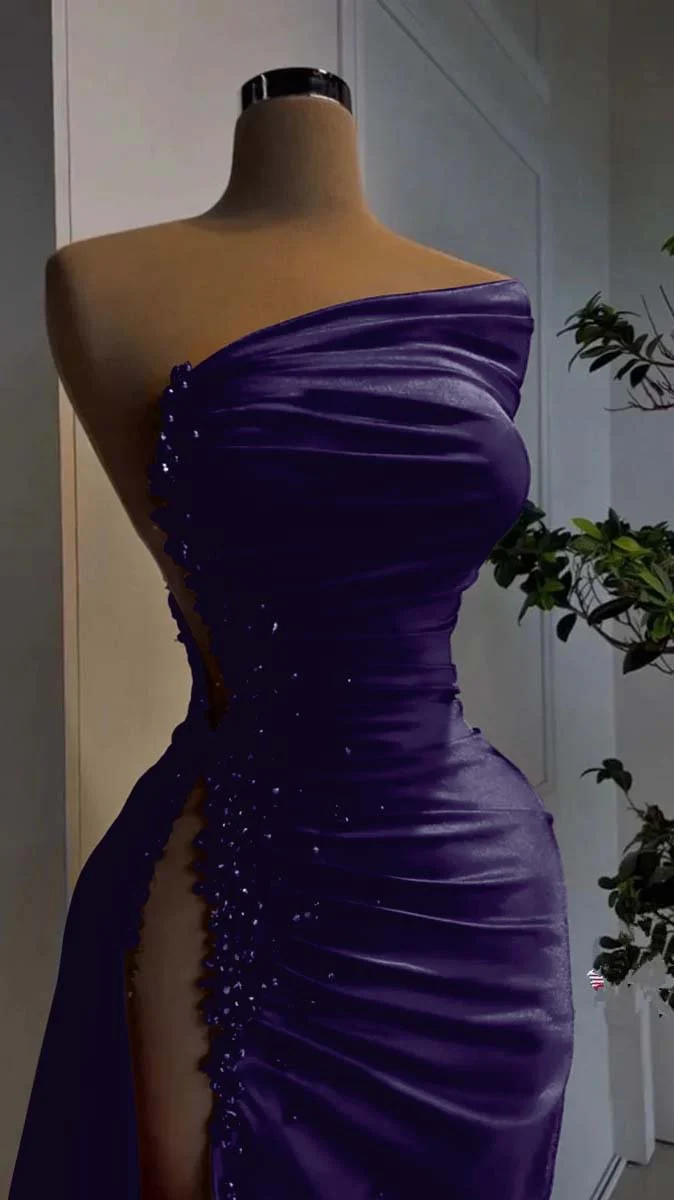 Robe de soirée rouge asymétrique en satin plissé avec fente haute, robe de cérémonie charmante Y379