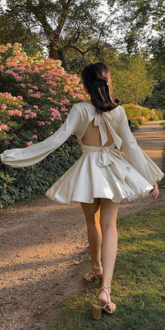 White A-line Homecoming Dress with Long Sleeves White Birthday Party Dress Y2516