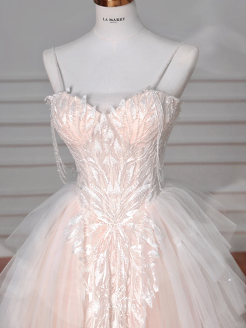 Classy Light Pink Tulle ALine Wedding Dress,Formal Prom Evening Dress Y8623