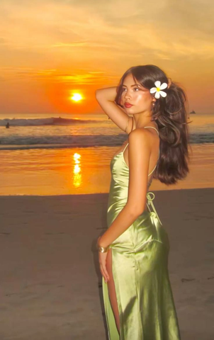 Vestido largo de fiesta de satén verde sencillo con abertura, vestido de noche formal Y8149