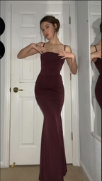 Vestido largo de noche estilo tubo, color rojo vino vintage Y4544