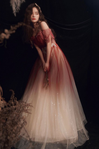 Cute Tulle Sequins Long Prom Dresses A-Line Ombre Evening Dresses Y5850