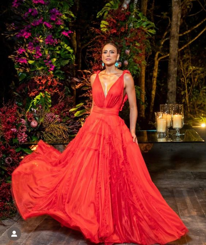 Sexy A-line Deep V Neck Evening Dress Formal Gown Y6175