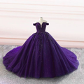 Vestido de novia de tul morado con escote palabra de honor Y4310