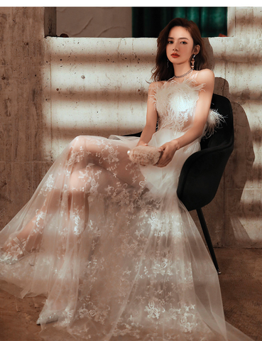 Robe de soirée transparente sexy style rétro, robe de soirée blanche, Y2407