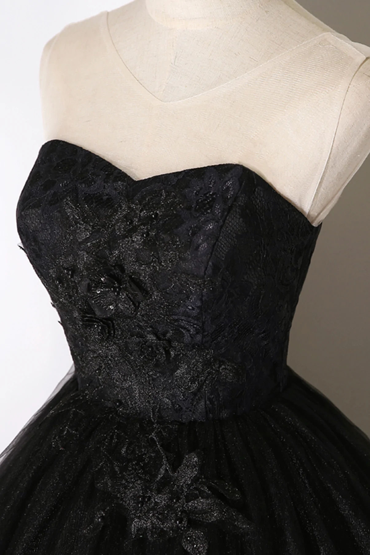 Robe de bal longue en dentelle noire, coupe trapèze, Y1295