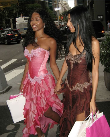 Vintage Hot Pink Lace Chiffon Ruffles Evening Dress Strapless Prom Dress Y8252