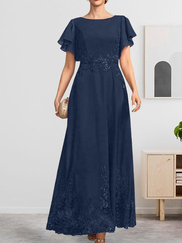 A-line Scoop Ankle-Length Lace Chiffon Mother of the Bride Dress With Sequins