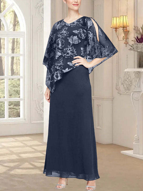 Vestido largo de malla brillante con corpiño asimétrico superpuesto de diseño novedoso 