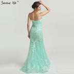 On Sale no return no refundSale Navy Blue Luxury Mermaid Lace Elegant Evening Dresses Spaghetti Strap Beaded 2025 For Women Party LA6105