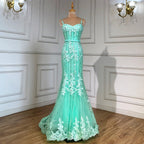 On Sale no return no refundSale Navy Blue Luxury Mermaid Lace Elegant Evening Dresses Spaghetti Strap Beaded 2025 For Women Party LA6105