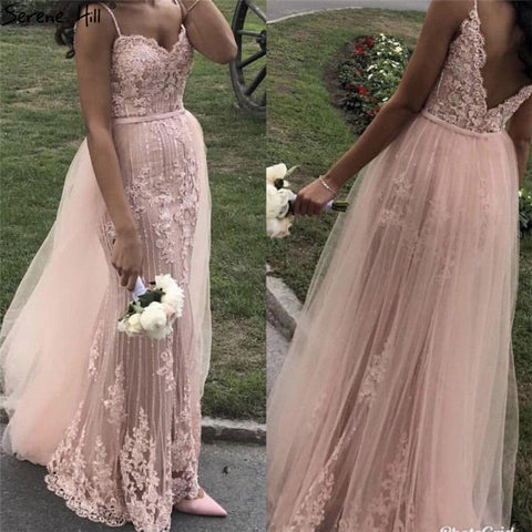 On Sale no return no refundSale Navy Blue Luxury Mermaid Lace Elegant Evening Dresses Spaghetti Strap Beaded 2025 For Women Party LA6105