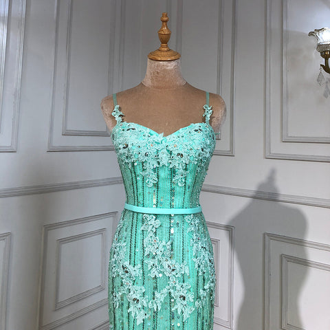 On Sale no return no refundSale Navy Blue Luxury Mermaid Lace Elegant Evening Dresses Spaghetti Strap Beaded 2025 For Women Party LA6105