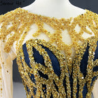 Navy Blue Mermaid High-end Sexy Evening Dresses 2025 Long Sleeve Beading Lace Up Sexy Formal Dress HM67132