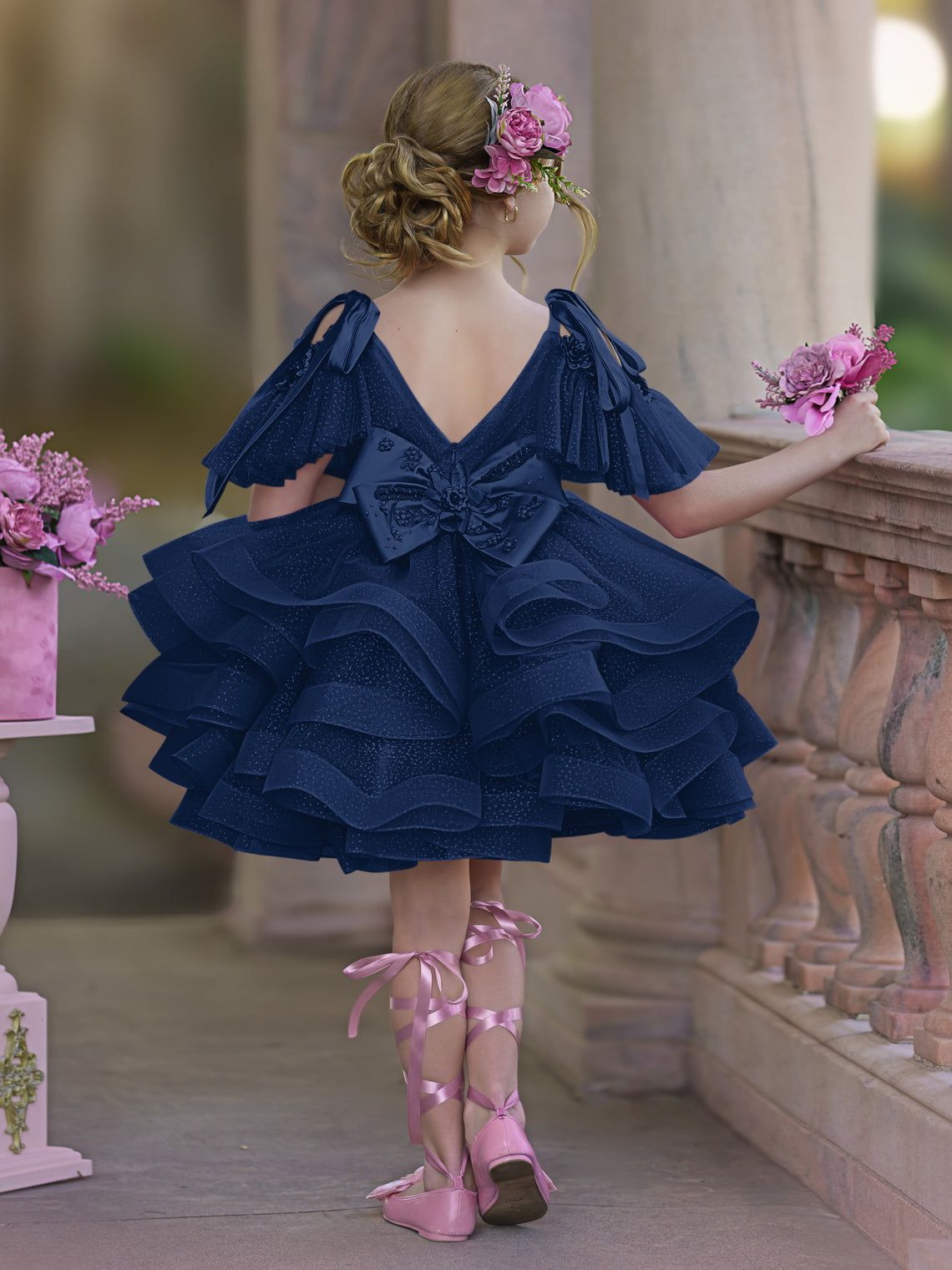 Vestido de princesa/vestido de tul hasta la rodilla para niña de las flores de cumpleaños