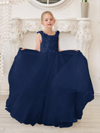 Elegante vestido blanco de tul para niña de las flores con cola corta 