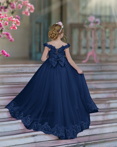 Robe de bal/robe de princesse en dentelle avec traîne rose pour anniversaire 