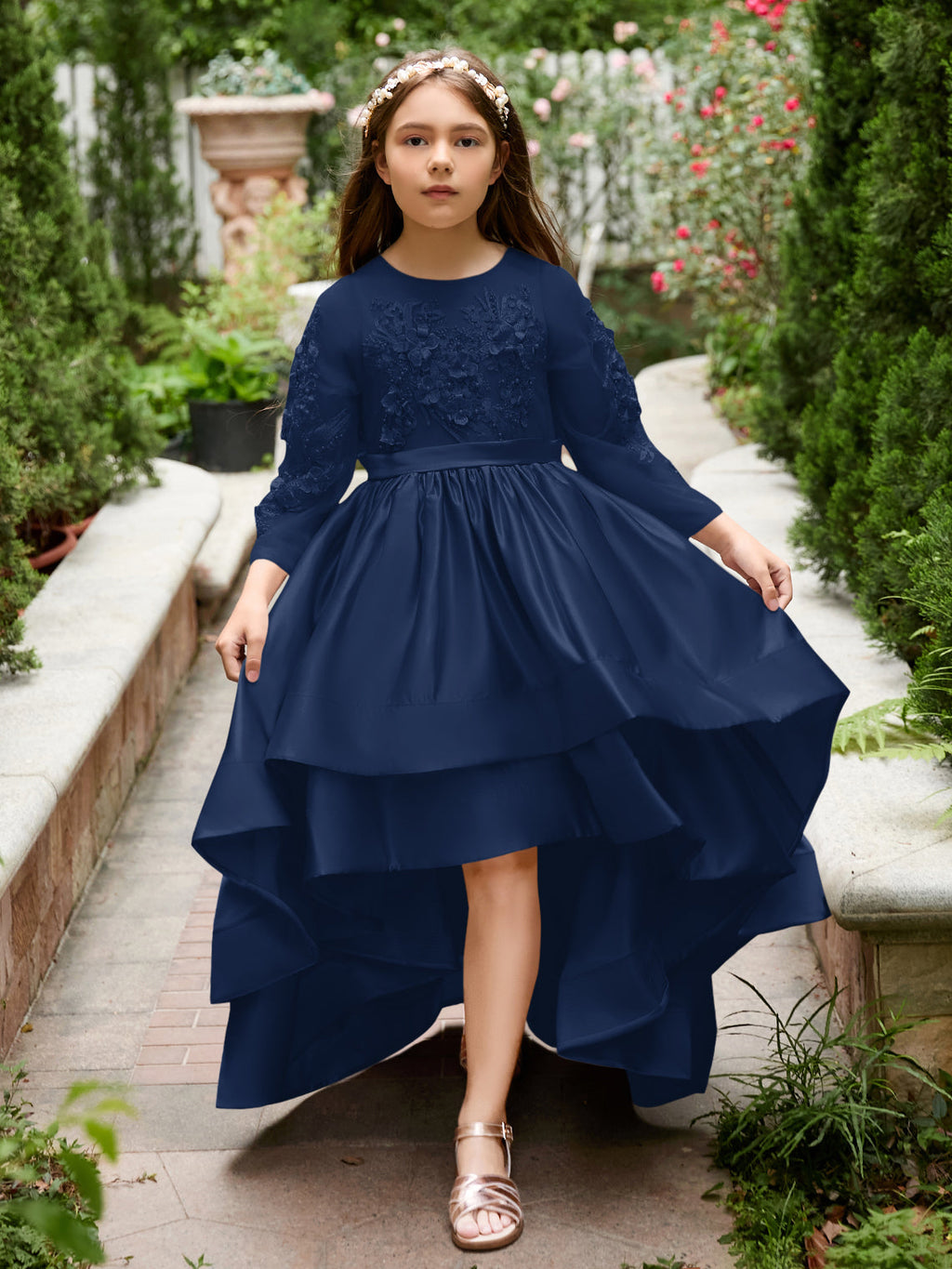 Vestido asimétrico de satén de corte A para niña de las flores 