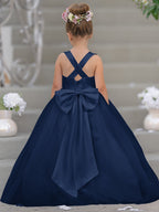Robe de demoiselle d'honneur intemporelle en satin et tulle, coupe trapèze, sans manches 