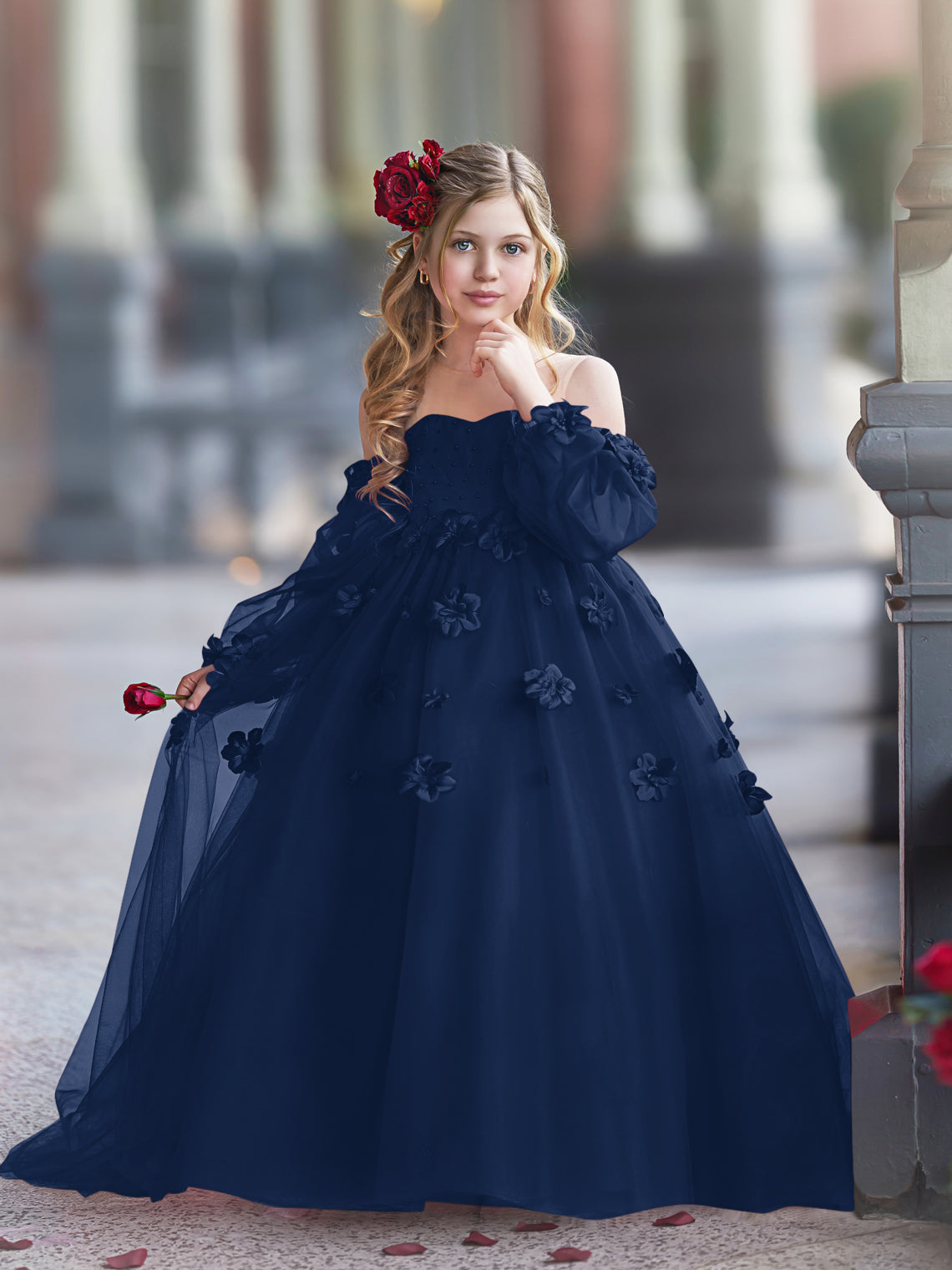 Vestidos de princesa con flores en 3D para niña 