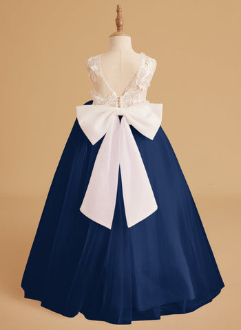 Vestido de niña de las flores sin mangas con cola desmontable de princesa de ensueño 