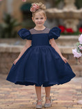 Vestido de princesa/vestido de princesa de satén hasta la rodilla para niña de las flores 