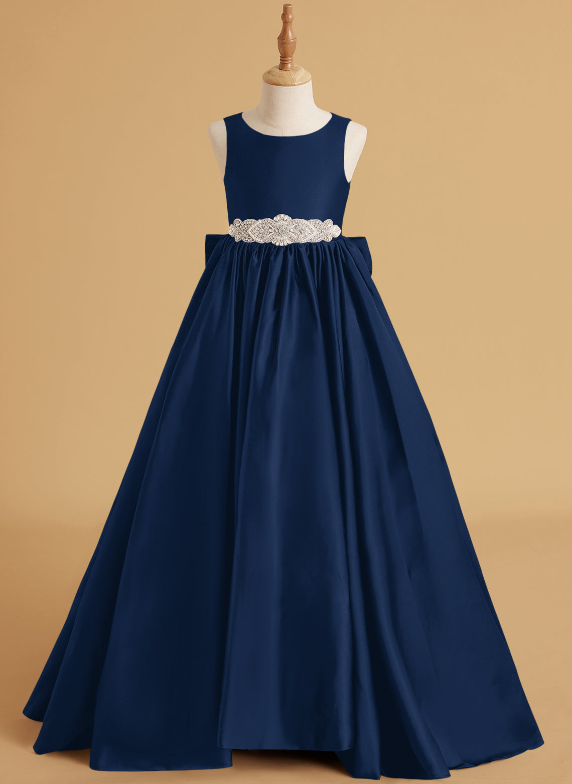Vestido de princesa de satén con cola para niña de las flores 