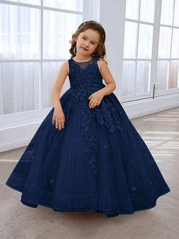 Robe de bal rose de princesse pour filles avec applications de dentelle 