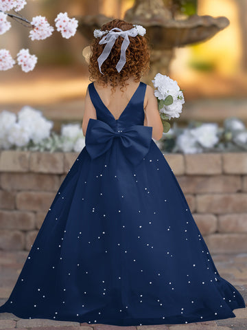 Elegante vestido de princesa de satén y tul para niña de las flores 