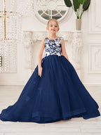 Elegante vestido de princesa sin mangas de tul para niña de las flores, corte en A 
