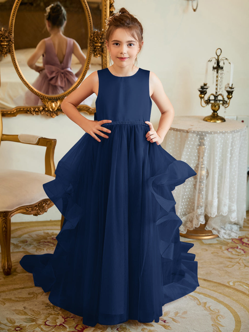 Vestido de princesa/vestido de princesa de satén y tul para niña de las flores 