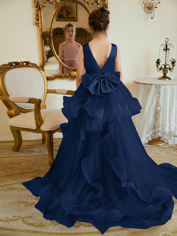 Vestido de princesa/vestido de princesa de satén y tul para niña de las flores 