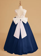 Vestido de niña de las flores sin mangas de encaje y tul con cuentas, estilo princesa de ensueño 