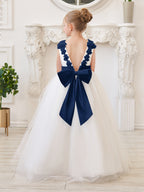 Vestido de princesa/de princesa con flores 3D de tul hasta el suelo, color marfil, para niña de las flores 