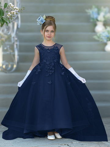 Vestido de baile de princesa Serenity con apliques de encaje y adornos de mariposas 