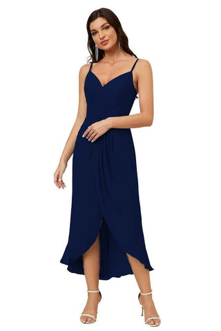 Vestido de dama de honor de gasa con escote en V y abertura media, vestido formal de fiesta, vestido de bienvenida 2803 