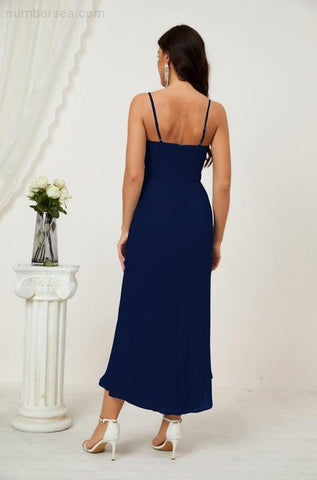 Vestido de dama de honor de gasa con escote en V y abertura media, vestido formal de fiesta, vestido de bienvenida 2803 