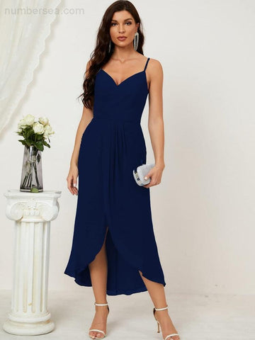 Vestido de dama de honor de gasa con escote en V y abertura media, vestido formal de fiesta, vestido de bienvenida 2803 