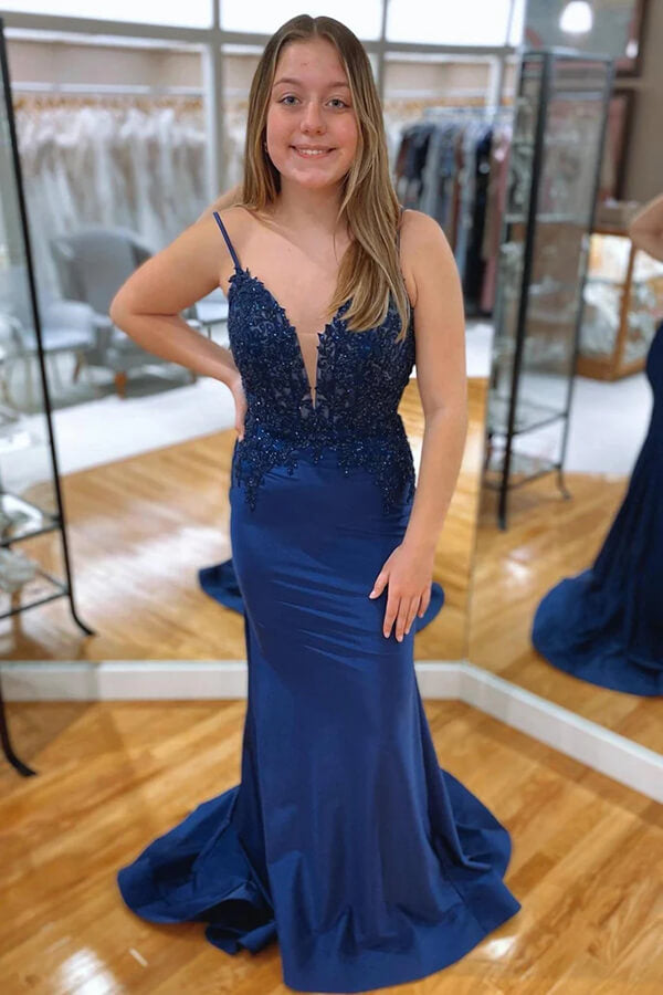 Vestidos de fiesta de satén con escote sirena en V y pedrería, vestidos de noche