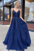 Vestidos de fiesta largos de tul y encaje, corte en A y escote en V, vestidos formales