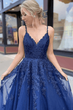 Vestidos de fiesta largos de tul y encaje, corte en A y escote en V, vestidos formales